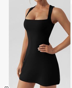 Qinsen Square Neck Stretch Flare Mini Dress Size 4 New With Tag